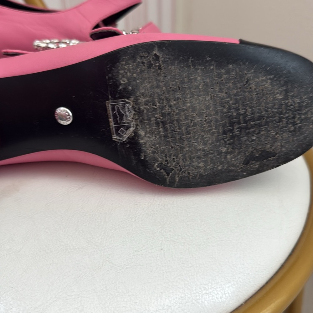 Charles & Keith Pink and Black Mary Jane Flats with Rhinestone Buckles - Picture 4 of 5